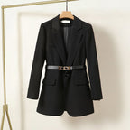 Avelina Tailored Blazer with Belted Waist and Lapels in Black