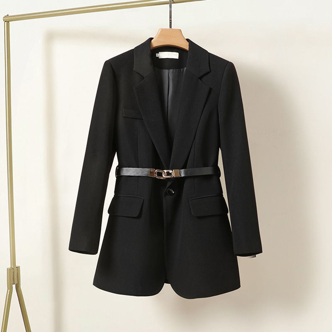 Avelina Tailored Blazer with Belted Waist and Lapels in Black