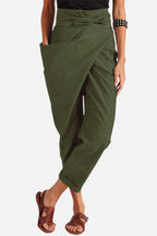 Bella High-Waist Tapered Trousers with Wrap Tie Front in Army Green