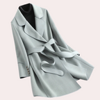Belted Wrap Coat with Wide Tie Belt and Notch Lapel in Grey