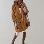 Berenice Oversized Double-Breasted Short Coat in Khaki