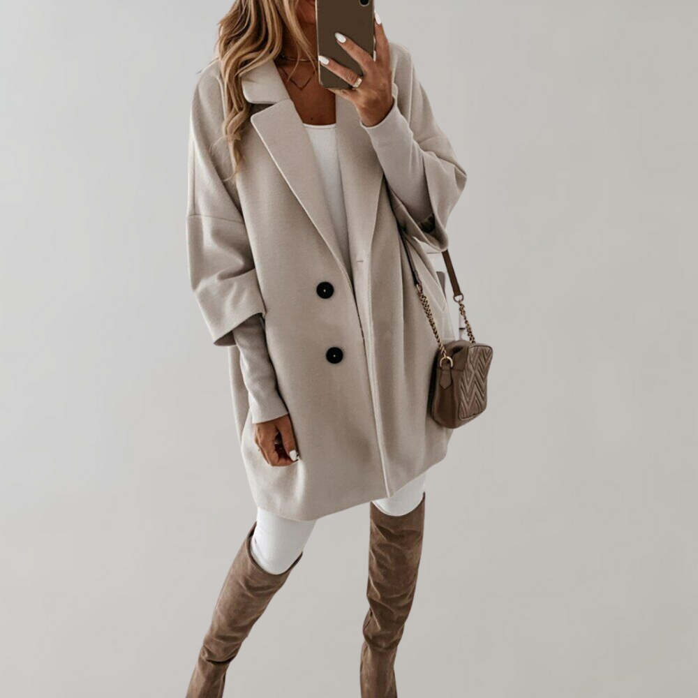 Berenice Oversized Double-Breasted Short Coat in Light Grey