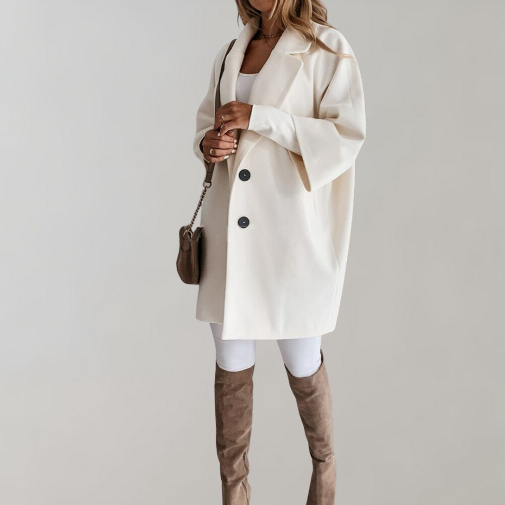 Berenice Oversized Double-Breasted Short Coat in White