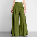Bernice High Waist Palazzo Trousers with Flared Legs in Green