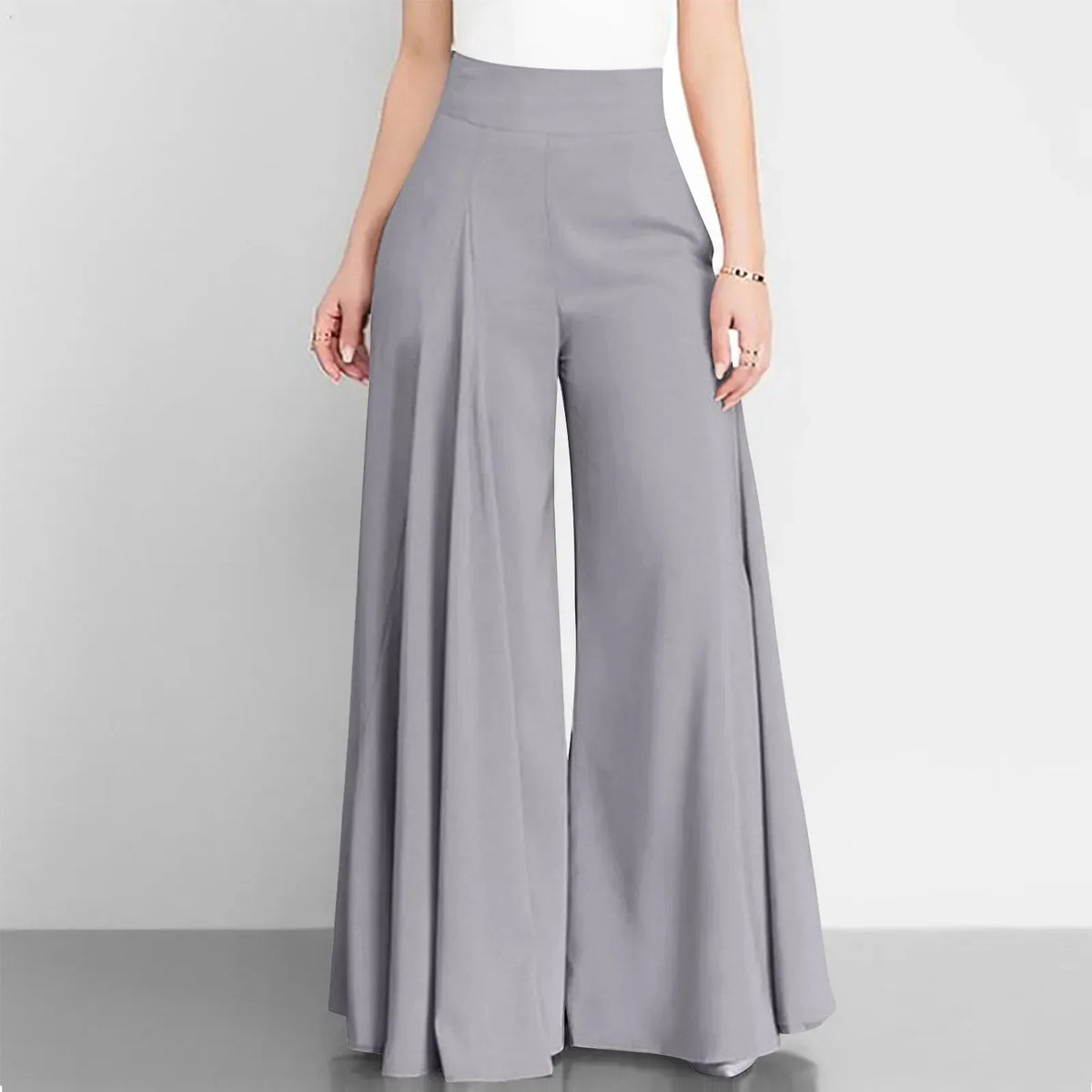 Bernice High Waist Palazzo Trousers with Flared Legs in Grey