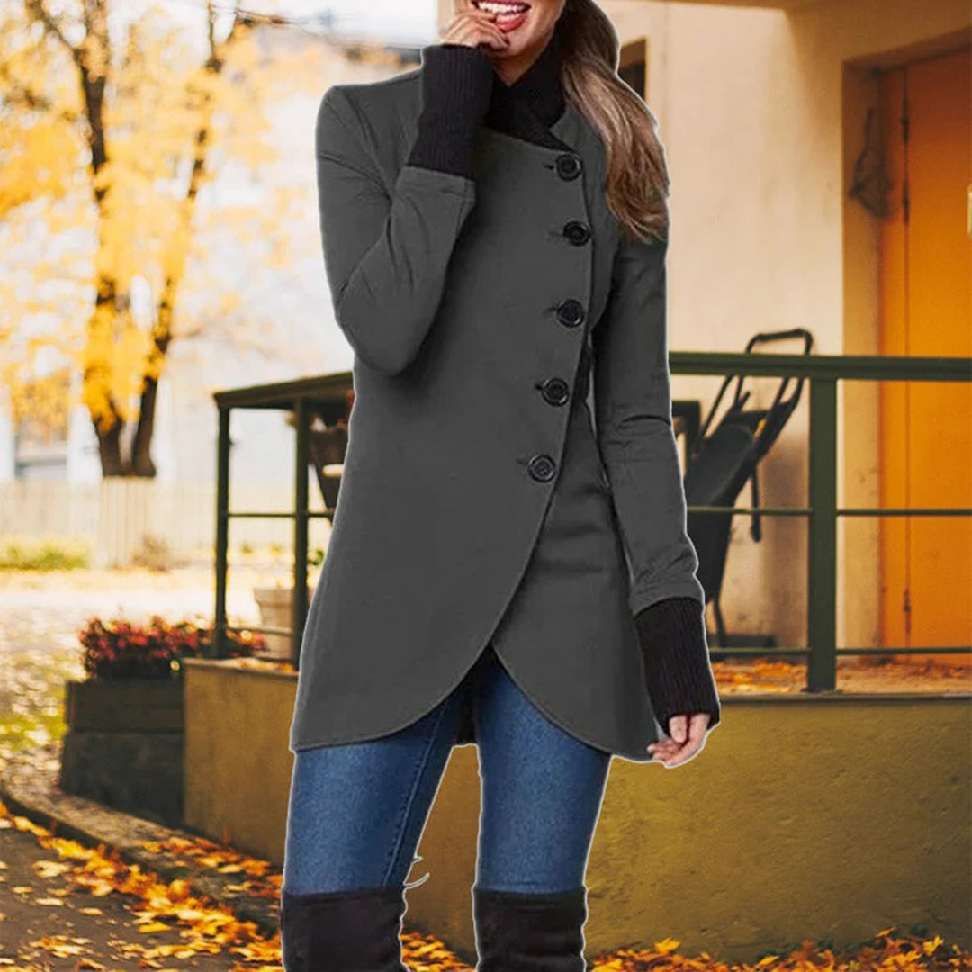 Caitriona Asymmetric Button Jacket with Curved Hem in Grey