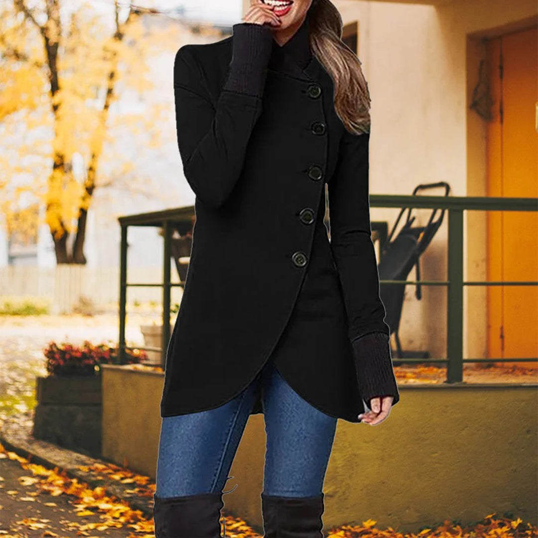 Caitriona Asymmetric Button Jacket with Curved Hem in Black
