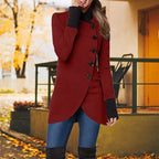 Caitriona Asymmetric Button Jacket with Curved Hem in Wine Red