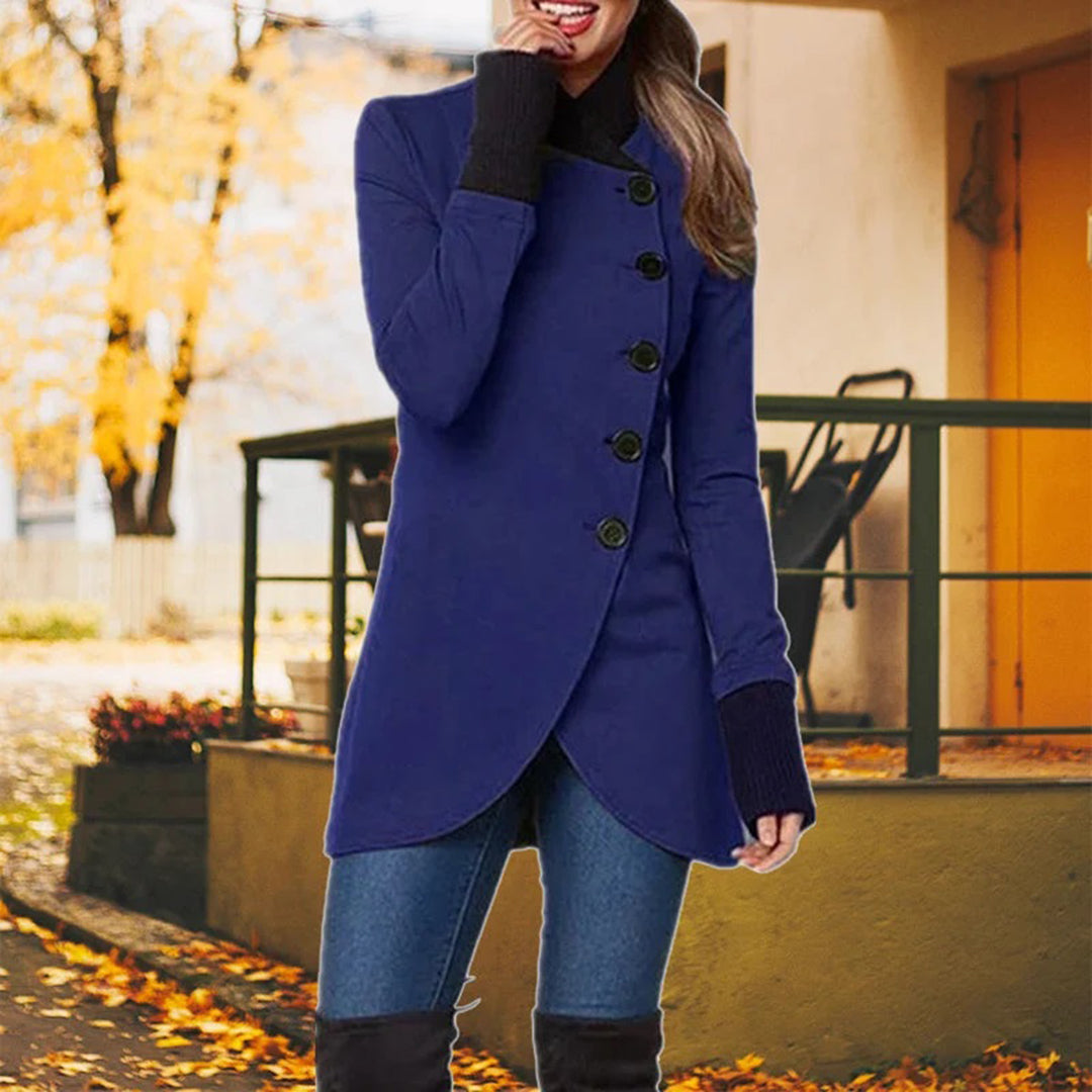 Caitriona Asymmetric Button Jacket with Curved Hem in Navy