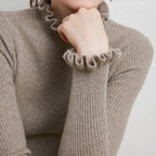 Celia Ribbed Turtleneck Sweater with Ruffled Cuffs in Khaki