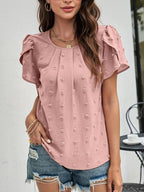 Charice Swiss Dot Blouse with Layered Petal Sleeves in Pink