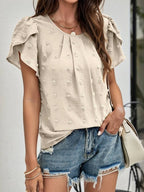 Charice Swiss Dot Blouse with Layered Petal Sleeves in Apricot