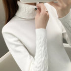 Cora Cable-Knit Turtleneck Jumper with Roll Neck in White