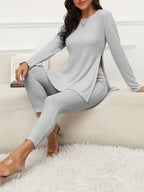 Cory Ribbed Lounge Set with Longline Top and Leggings in Grey