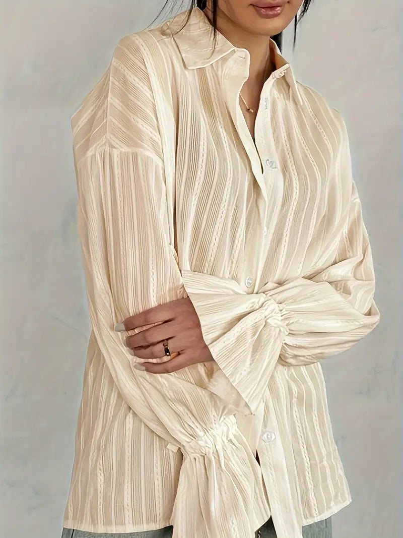Delilah Striped Oversized Shirt with Point Collar in Apricot