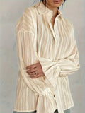 Delilah Striped Oversized Shirt with Point Collar in Apricot