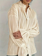 Delilah Striped Oversized Shirt with Point Collar in Apricot