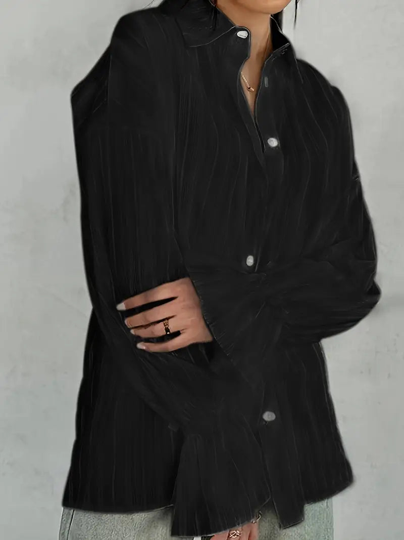 Delilah Striped Oversized Shirt with Point Collar in Black