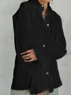 Delilah Striped Oversized Shirt with Point Collar in Black