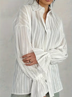Delilah Striped Oversized Shirt with Point Collar in White