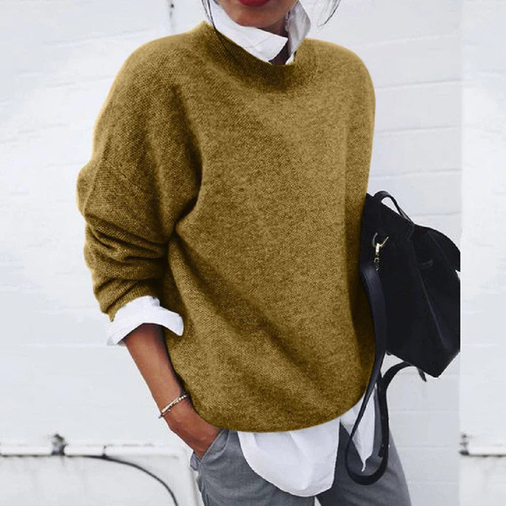 Drop-Shoulder Crew Neck Sweater with Ribbed Trims in Yellow