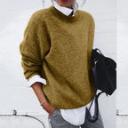 Drop-Shoulder Crew Neck Sweater with Ribbed Trims in Yellow