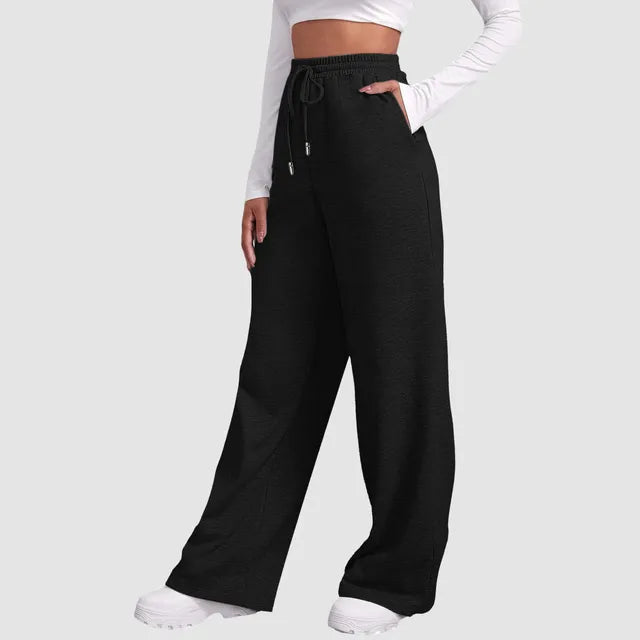 Eliza Wide Leg Jersey Trousers with Drawcord Waist in Black
