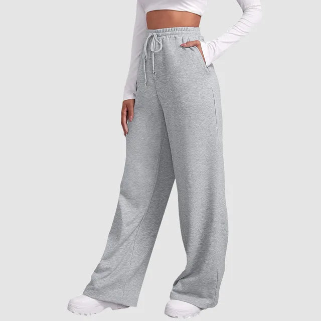 Eliza Wide Leg Jersey Trousers with Drawcord Waist in Silver