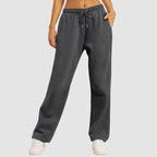 Eliza Wide Leg Jersey Trousers with Drawcord Waist in Dark Grey