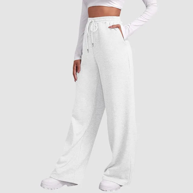 Eliza Wide Leg Jersey Trousers with Drawcord Waist in White