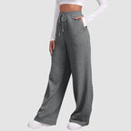 Eliza Wide Leg Jersey Trousers with Drawcord Waist in Grey