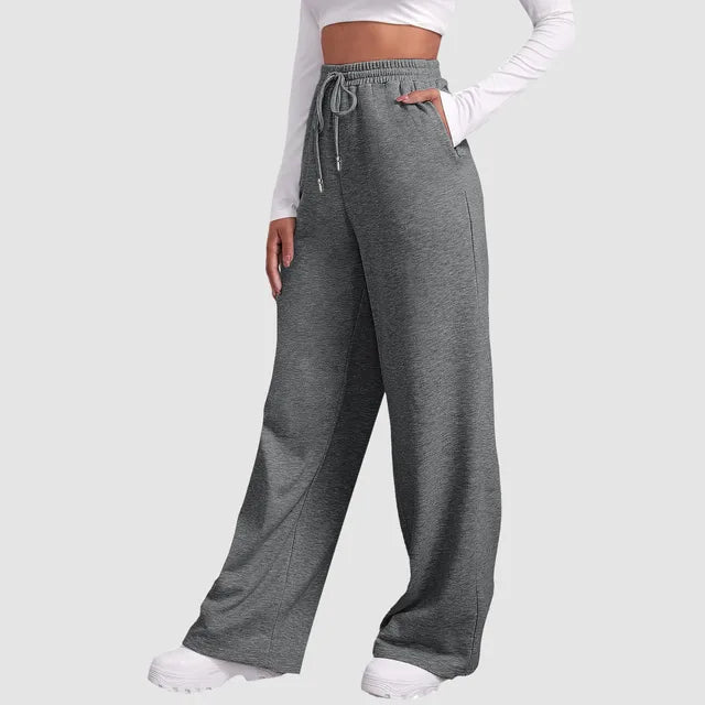 Eliza Wide Leg Jersey Trousers with Drawcord Waist in Grey