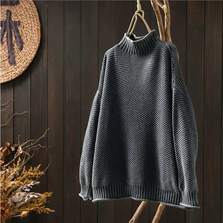 Emma Oversized Chunky Turtleneck with Dropped Shoulders in Grey
