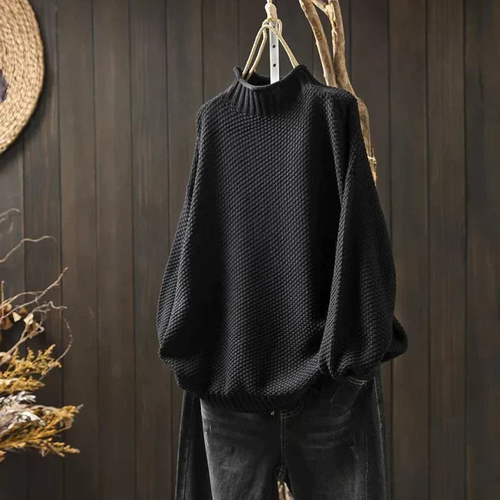 Emma Oversized Chunky Turtleneck with Dropped Shoulders in Black