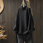 Emma Oversized Chunky Turtleneck with Dropped Shoulders in Black