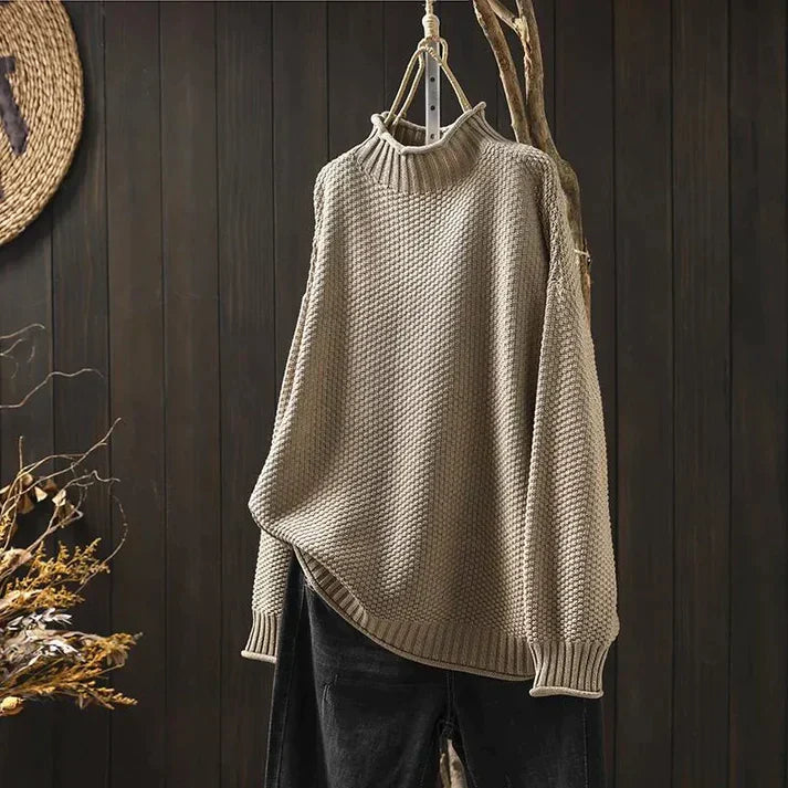 Emma Oversized Chunky Turtleneck with Dropped Shoulders in Beige