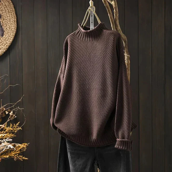 Emma Oversized Chunky Turtleneck with Dropped Shoulders in Brown
