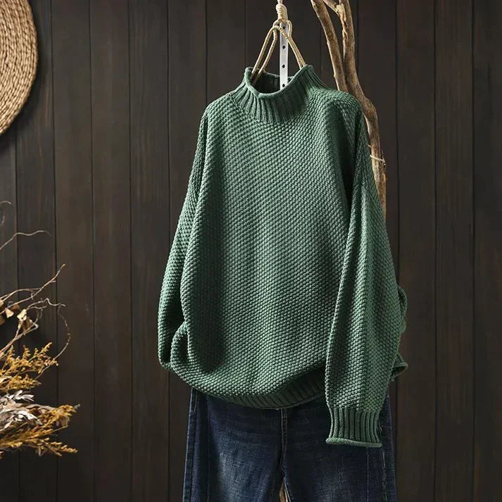 Emma Oversized Chunky Turtleneck with Dropped Shoulders in Green