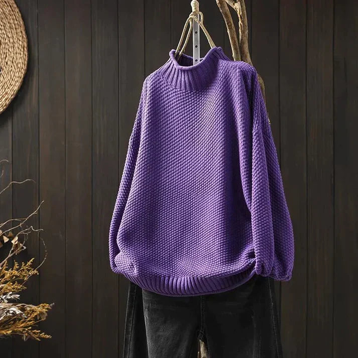 Emma Oversized Chunky Turtleneck with Dropped Shoulders in Purple