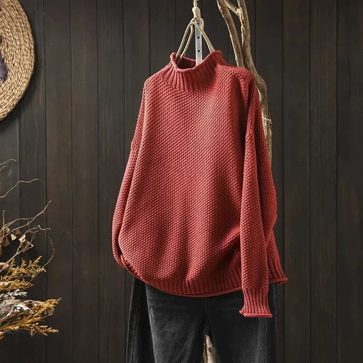 Emma Oversized Chunky Turtleneck with Dropped Shoulders in Red