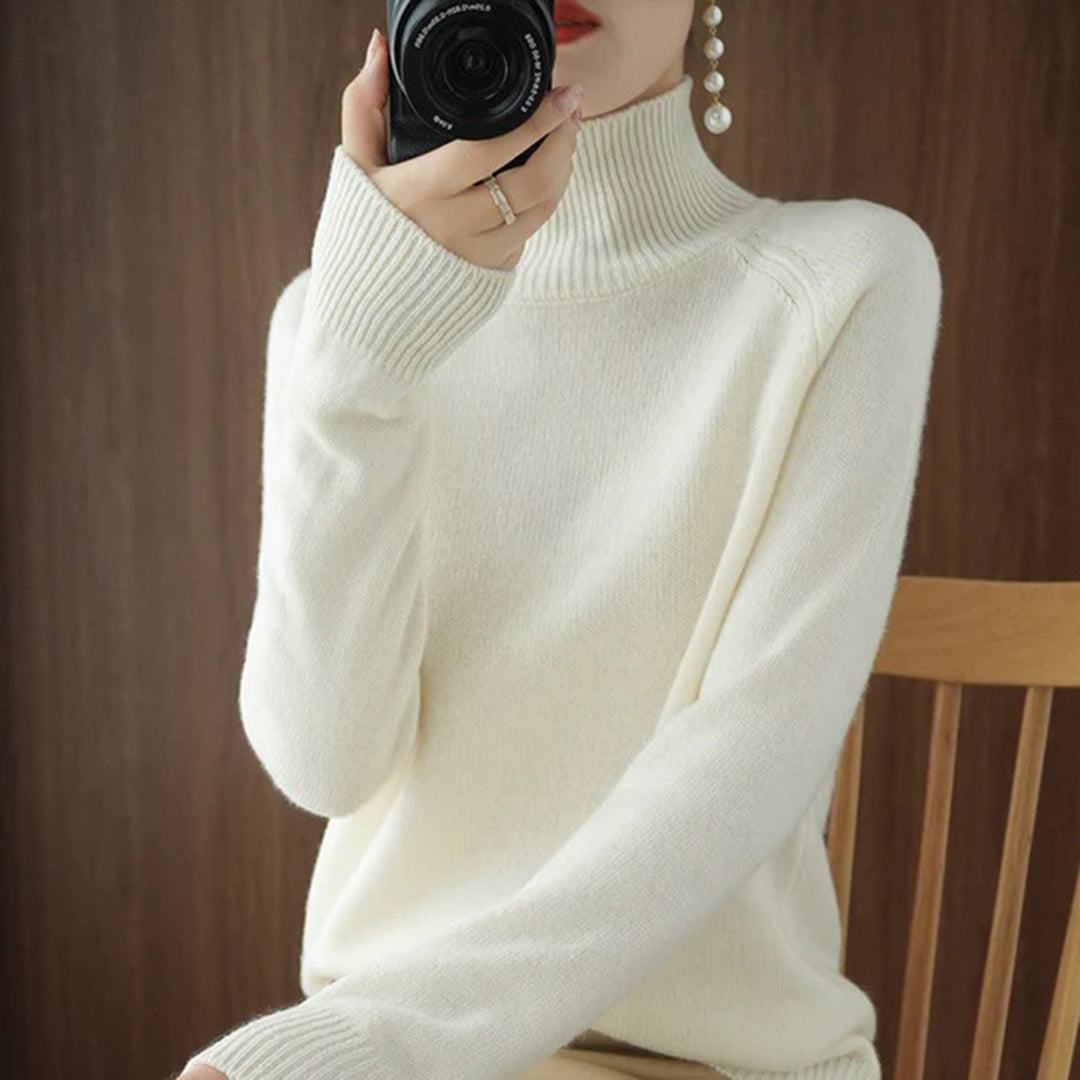 Euphrasia Soft Knit Turtleneck Sweater in a Plain Weave in White