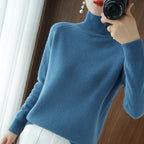 Euphrasia Soft Knit Turtleneck Sweater in a Plain Weave in Blue