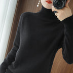 Euphrasia Soft Knit Turtleneck Sweater in a Plain Weave in Black