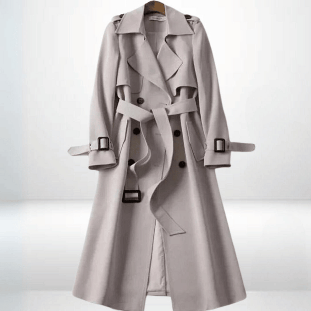 Evie Belted Trench Coat with Storm Flap and Epaulettes in Beige