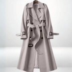 Evie Belted Trench Coat with Storm Flap and Epaulettes in Beige