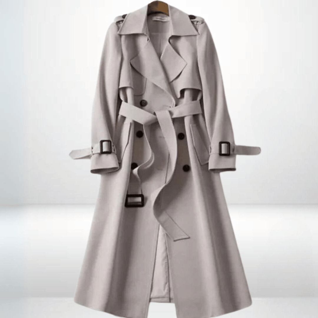 Evie Belted Trench Coat with Storm Flap and Epaulettes in Beige