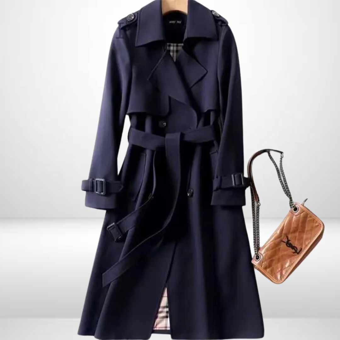 Evie Belted Trench Coat with Storm Flap and Epaulettes in Navy
