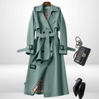 Evie Belted Trench Coat with Storm Flap and Epaulettes in Green