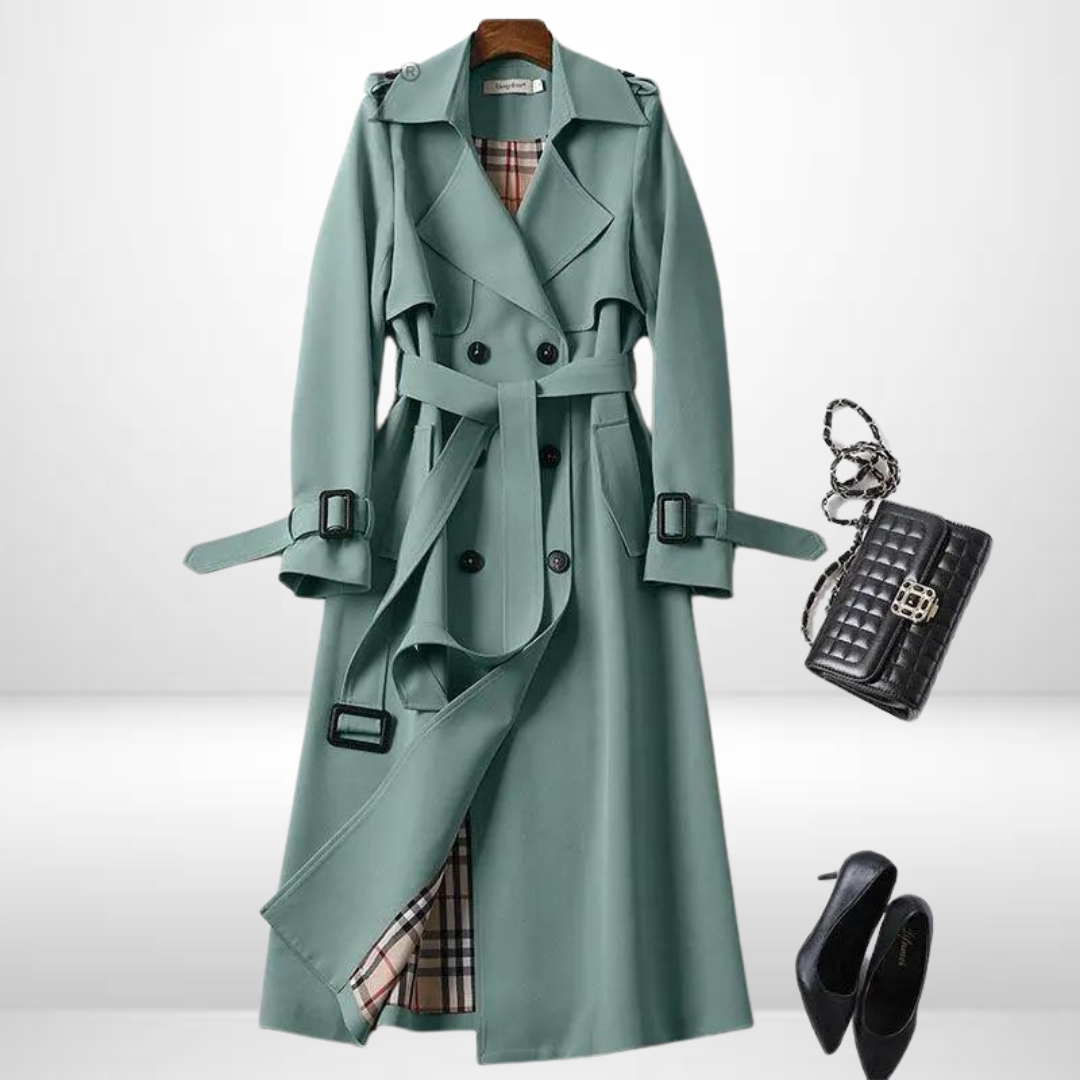Evie Belted Trench Coat with Storm Flap and Epaulettes in Green