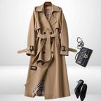 Evie Belted Trench Coat with Storm Flap and Epaulettes in Khaki